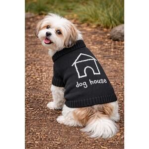 Pet Royale Black Knit Dog Sweater Dog House Graphic Size Medium New Old Stock